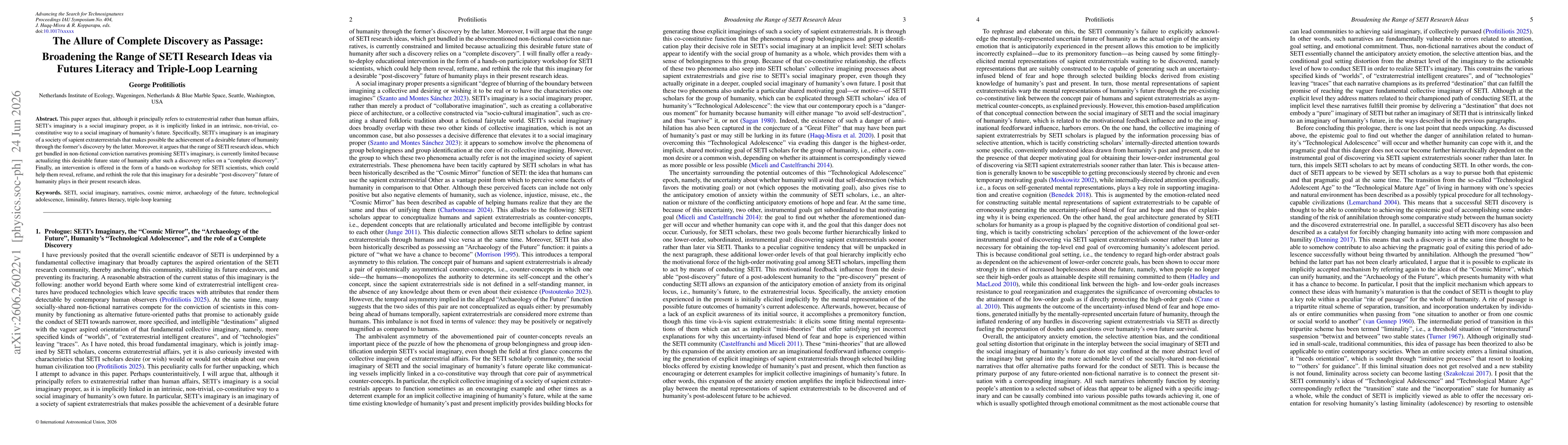 Thumbnail for The Allure of Complete Discovery as Passage: Broadening the Range of SETI Research Ideas via Futures Literacy and Triple-Loop Learning