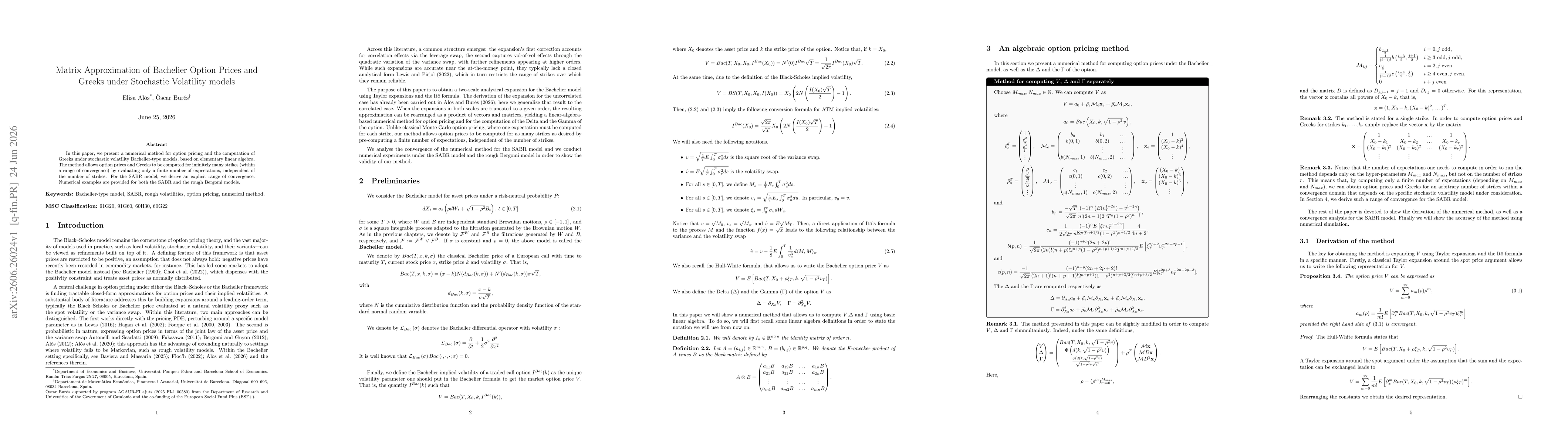 Thumbnail for Matrix Approximation of Bachelier Option Prices and Greeks under Stochastic Volatility models