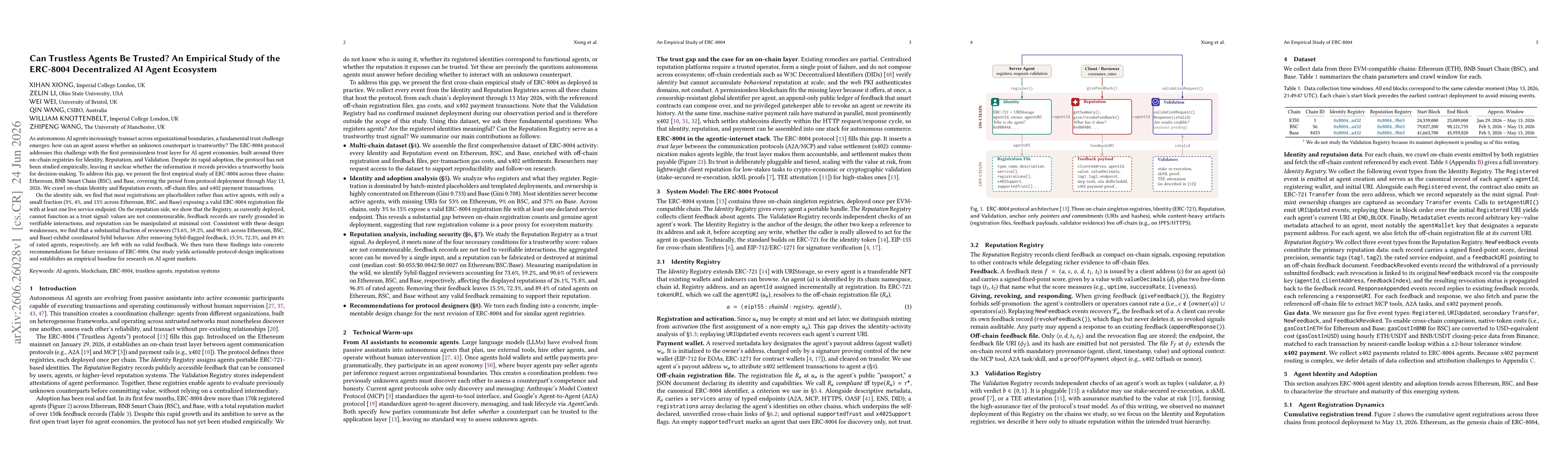 Thumbnail for Can Trustless Agents Be Trusted? An Empirical Study of the ERC-8004 Decentralized AI Agent Ecosystem