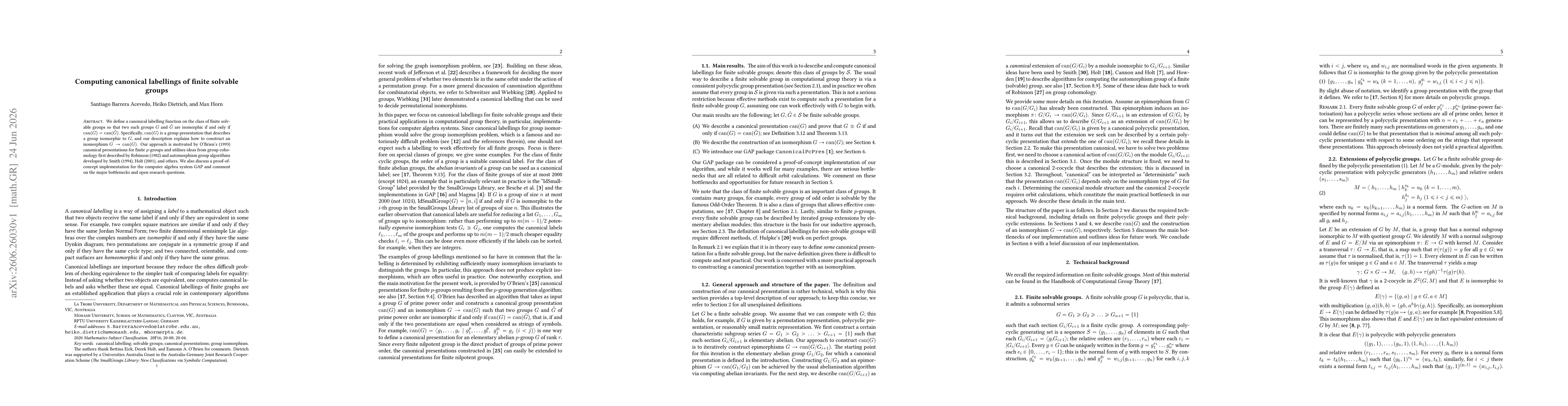 Thumbnail for Computing canonical labellings of finite solvable groups