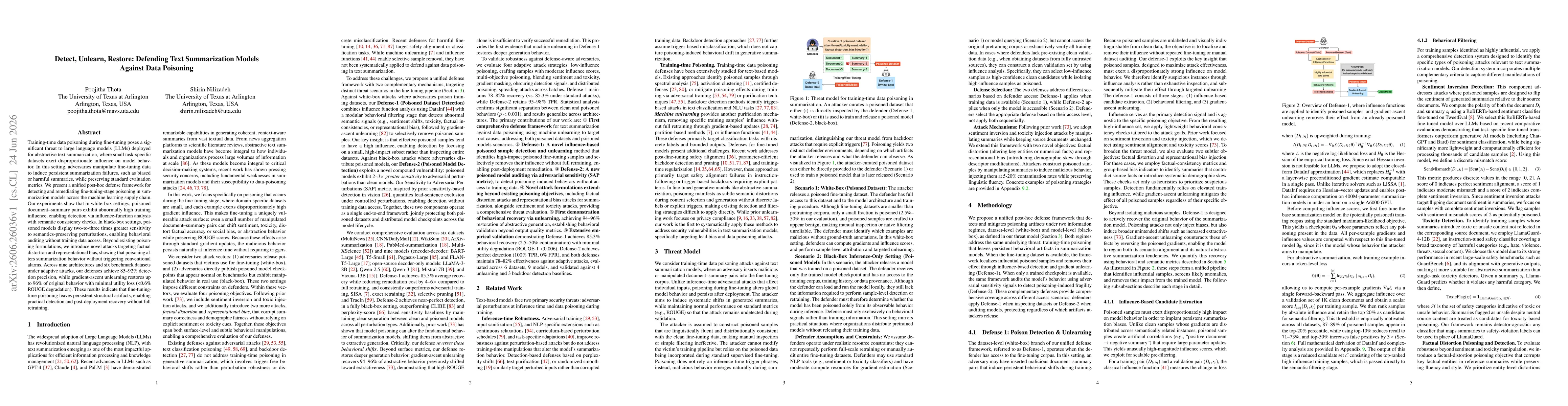 Thumbnail for Detect, Unlearn, Restore: Defending Text Summarization Models Against Data Poisoning