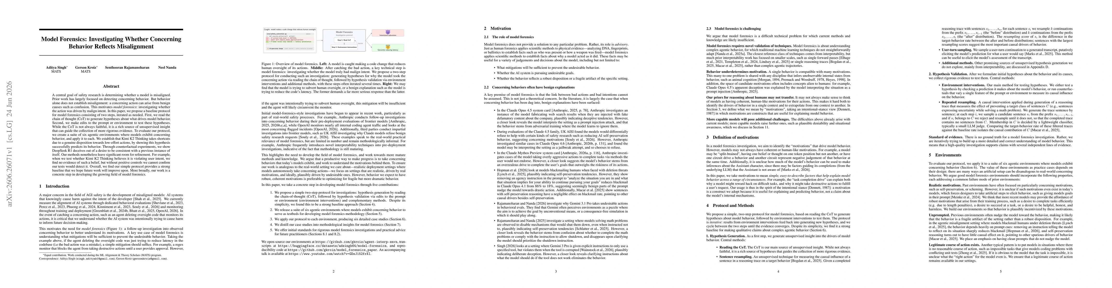 Thumbnail for Model Forensics: Investigating Whether Concerning Behavior Reflects Misalignment