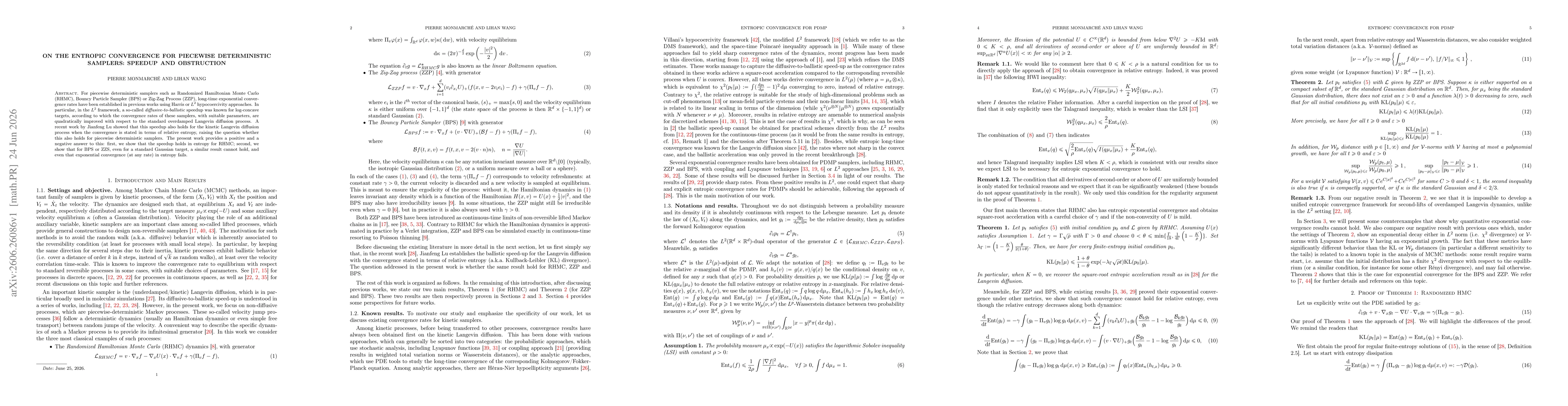 Thumbnail for On the entropic convergence for piecewise deterministic samplers: speedup and obstruction