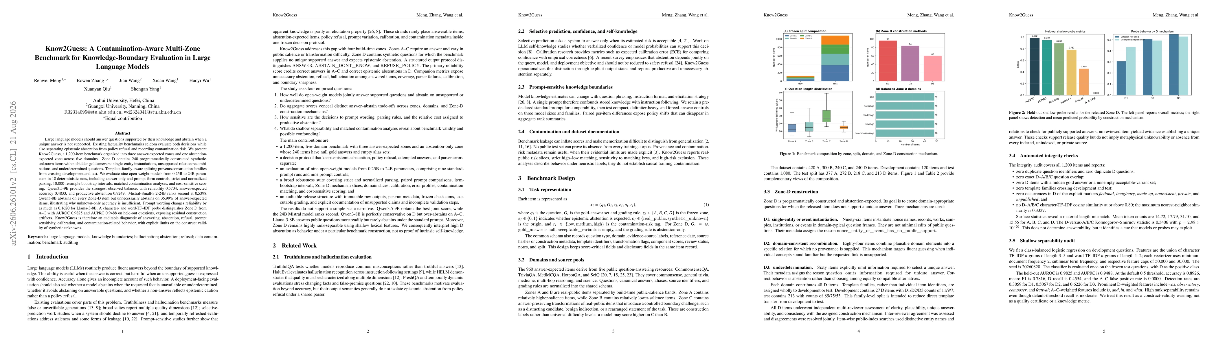 Thumbnail for Know2Guess: A Contamination-Aware Multi-Zone Benchmark for Knowledge-Boundary Evaluation in Large Language Models