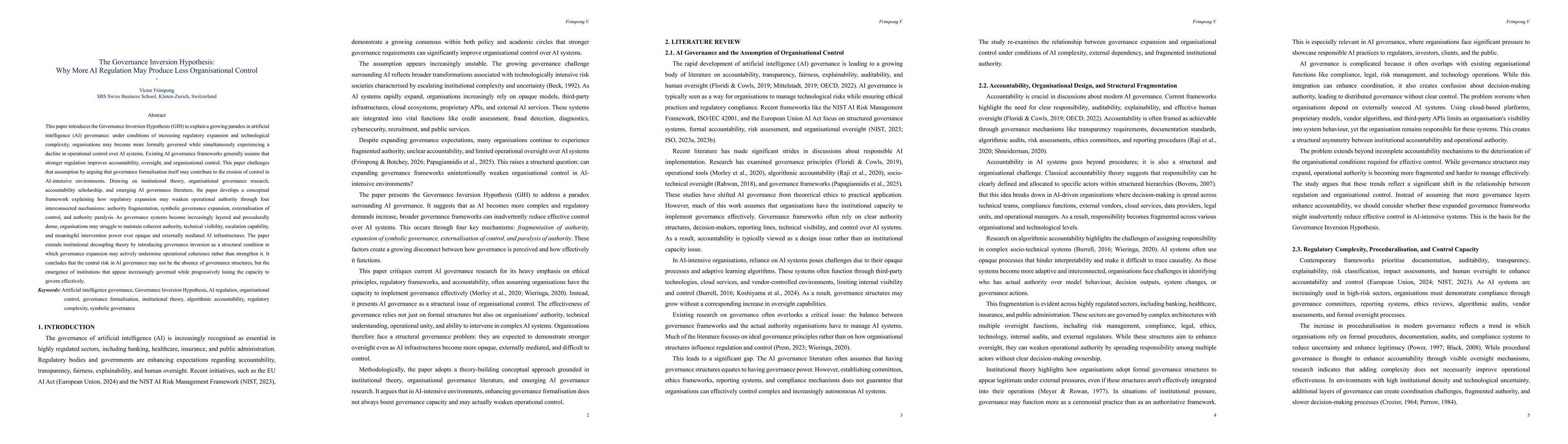 Thumbnail for The Governance Inversion Hypothesis: Why More AI Regulation May Produce Less Organisational Control