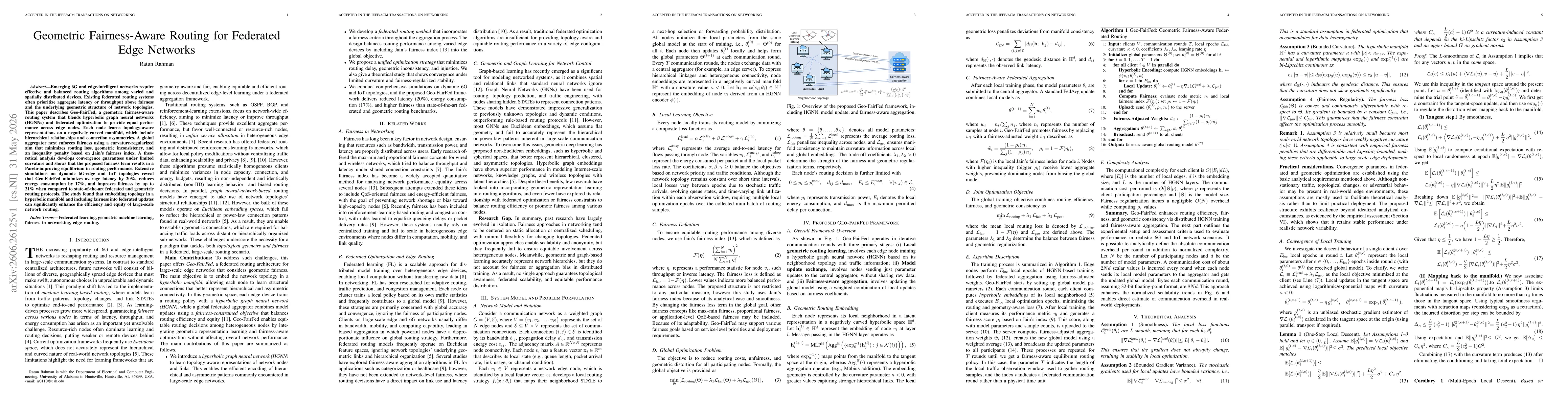 Thumbnail for Geometric Fairness-Aware Routing for Federated Edge Networks