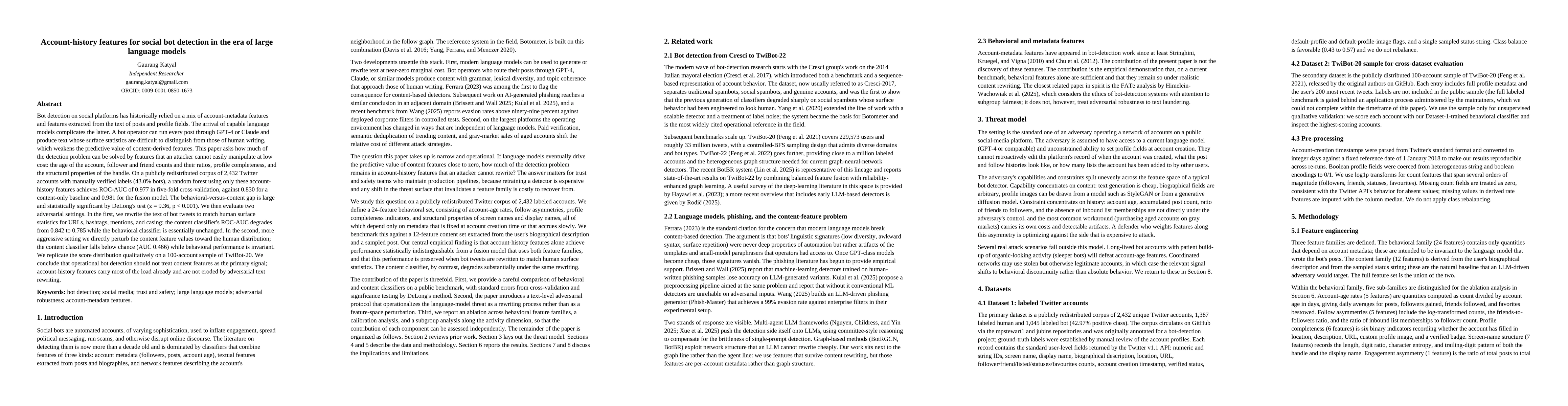 Thumbnail for Account-History Features for Social Bot Detection in the Era of Large Language Models