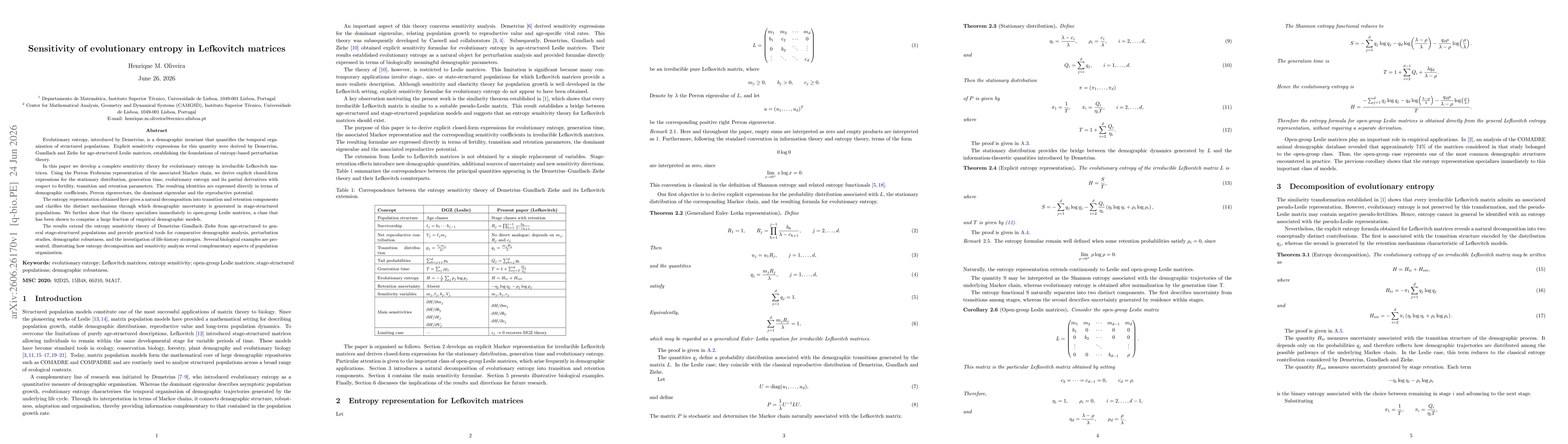 Thumbnail for Sensitivity of evolutionary entropy in Lefkovitch matrices