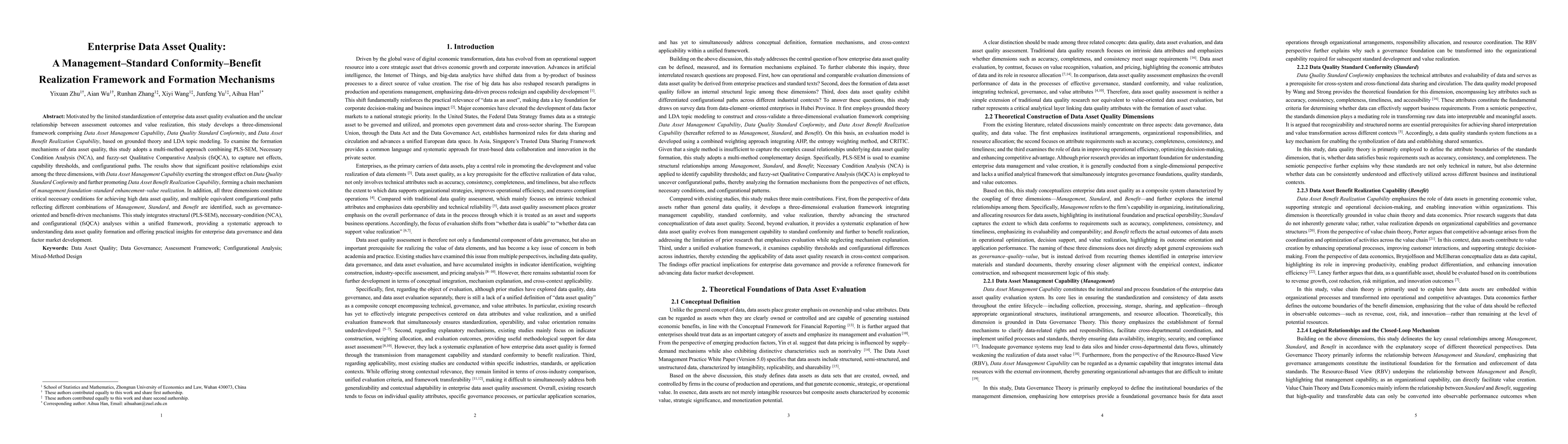 Thumbnail for Enterprise Data Asset Quality: A Management-Standard Conformity-Benefit Realization Framework and Formation Mechanisms
