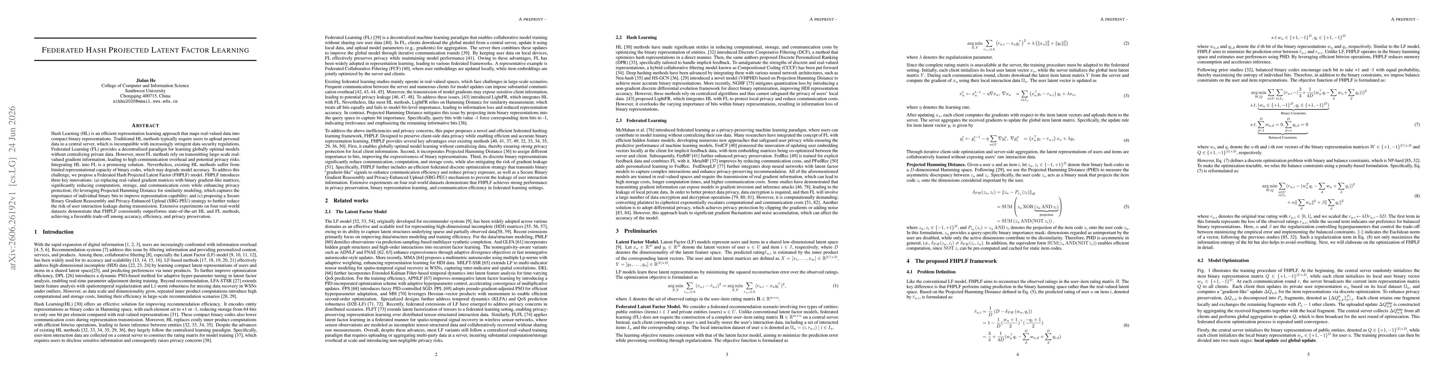 Thumbnail for Federated Hash Projected Latent Factor Learning