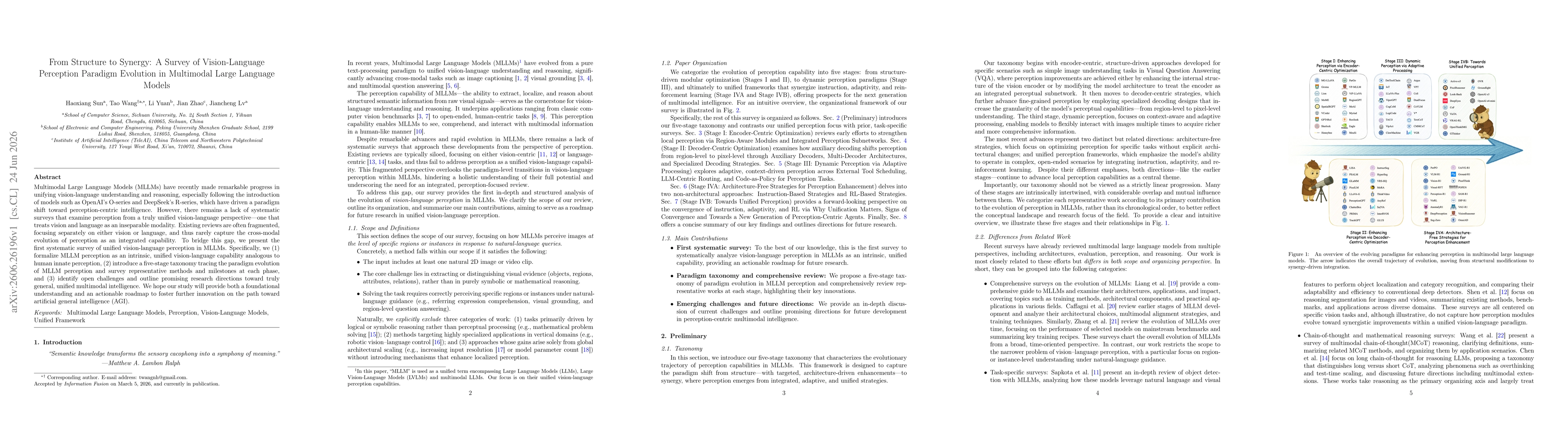 Thumbnail for From Structure to Synergy: A Survey of Vision-Language Perception Paradigm Evolution in Multimodal Large Language Models