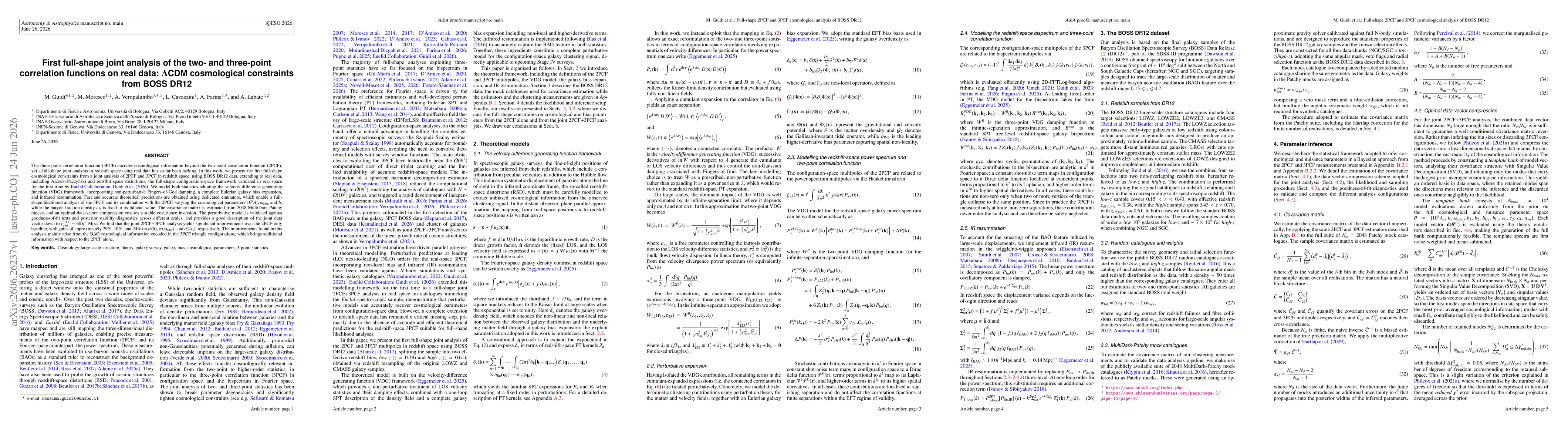 Thumbnail for First full-shape joint analysis of the two- and three-point correlation functions on real data: $Λ$CDM cosmological constraints from BOSS DR12