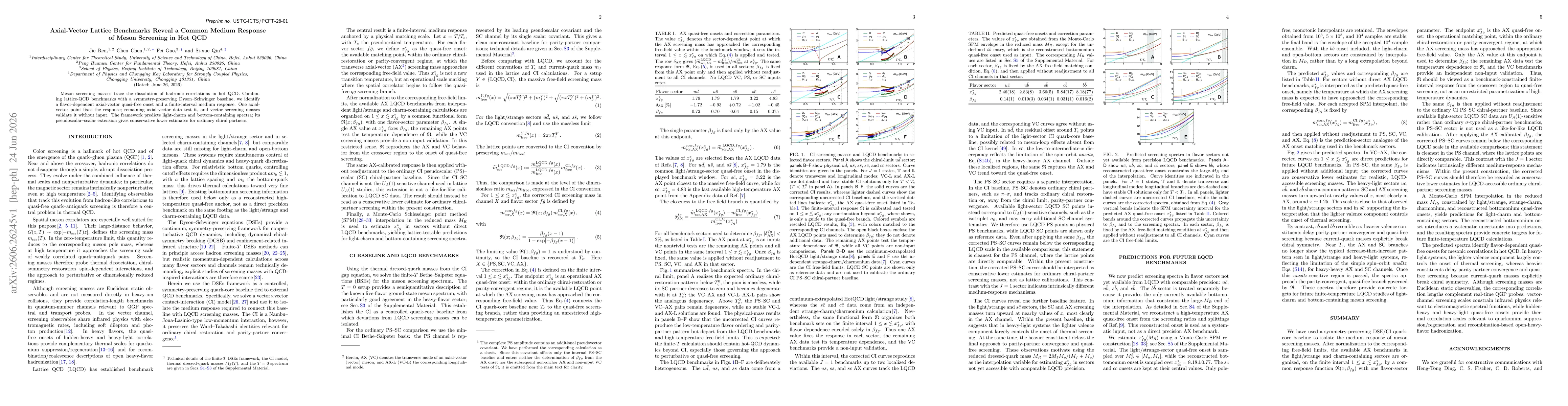 Thumbnail for Axial-Vector Lattice Benchmarks Reveal a Common Medium Response of Meson Screening in Hot QCD