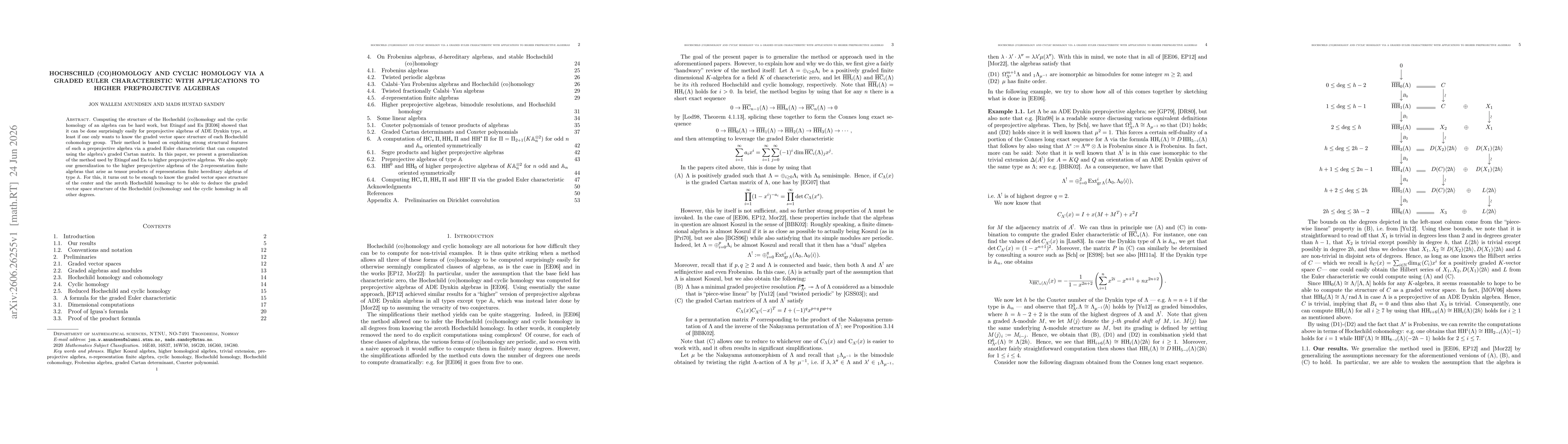 Thumbnail for Hochschild (co)homology and cyclic homology via a graded Euler characteristic with applications to higher preprojective algebras