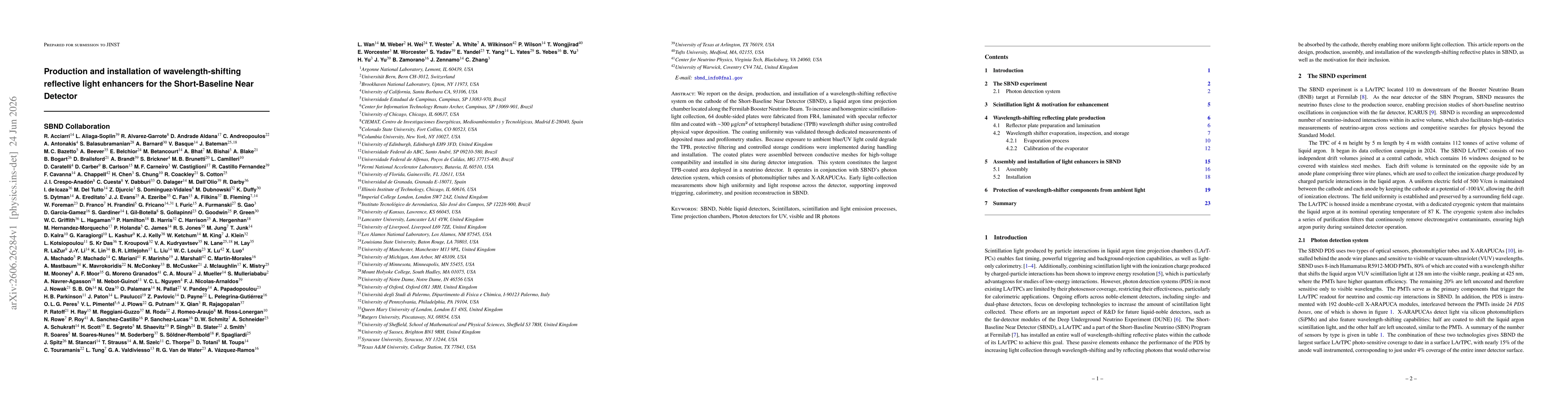 Thumbnail for Production and installation of wavelength-shifting reflective light enhancers for the Short-Baseline Near Detector