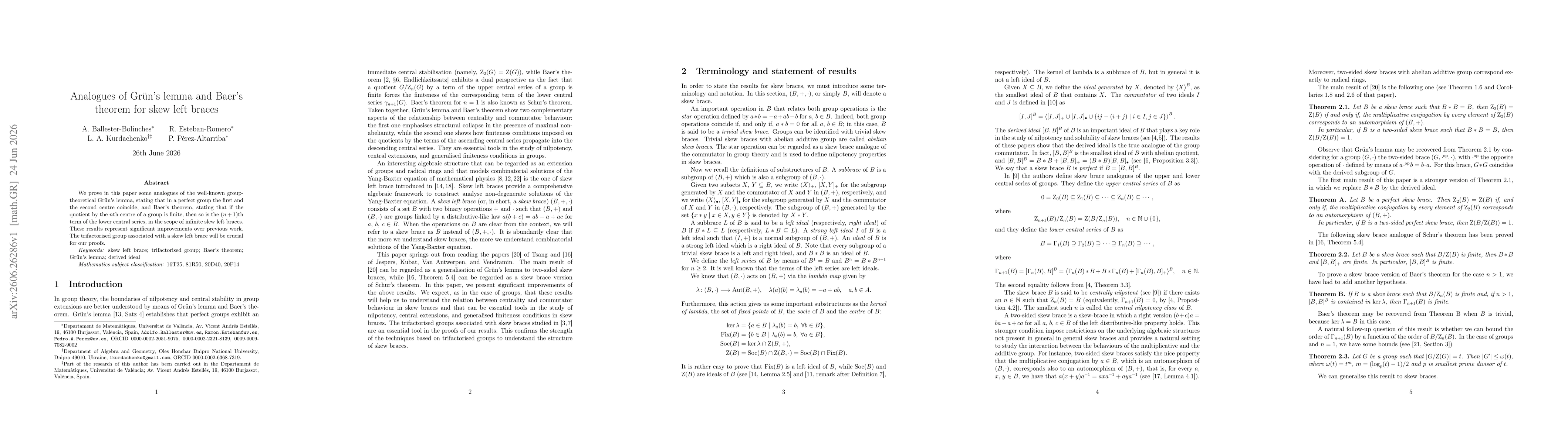 Thumbnail for Analogues of Grün's lemma and Baer's theorem for skew left braces