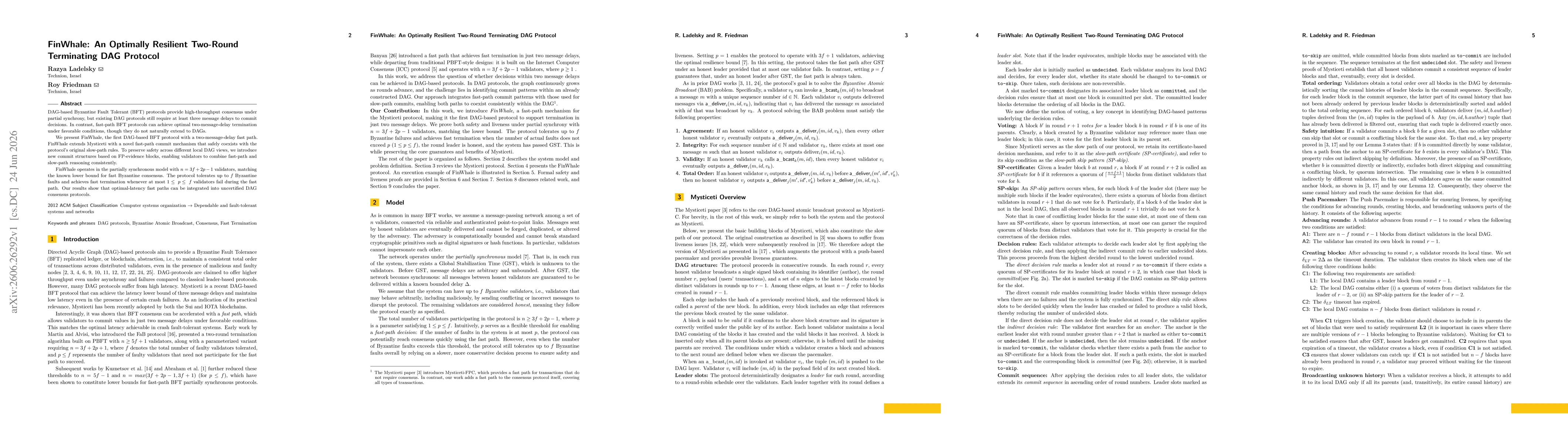 Thumbnail for FinWhale: An Optimally Resilient Two-Round Terminating DAG Protocol