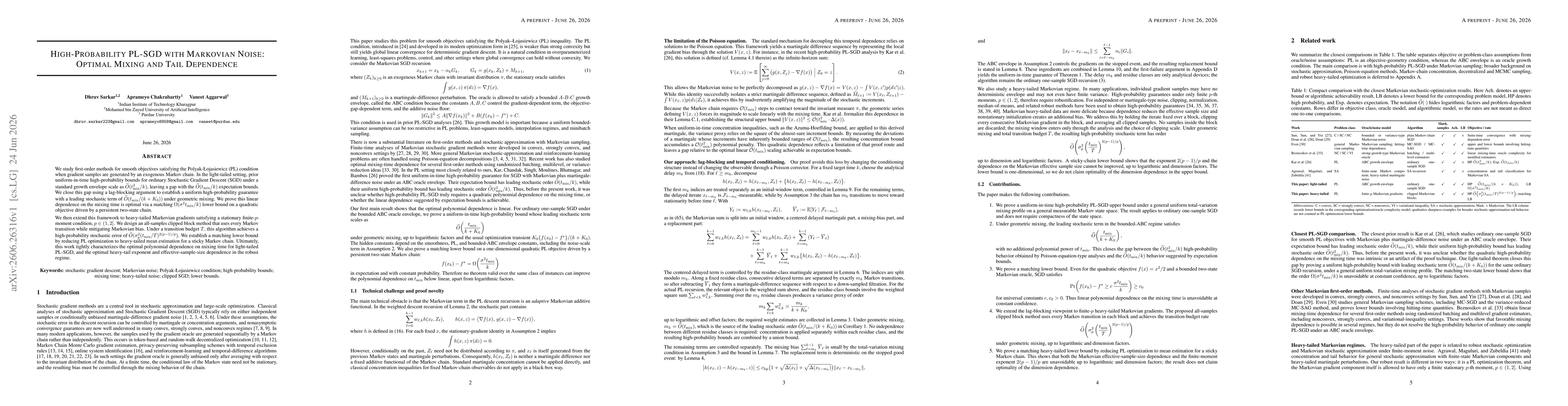 Thumbnail for High-Probability PL-SGD with Markovian Noise: Optimal Mixing and Tail Dependence