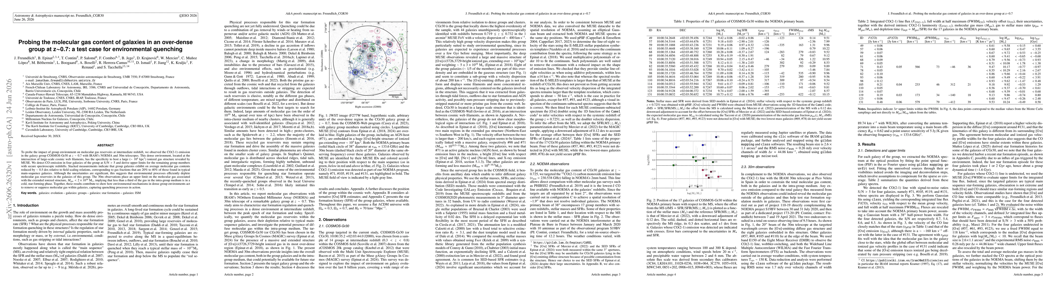 Thumbnail for Probing the molecular gas content of galaxies in an over-dense group at z~0.7: a test case for environmental quenching