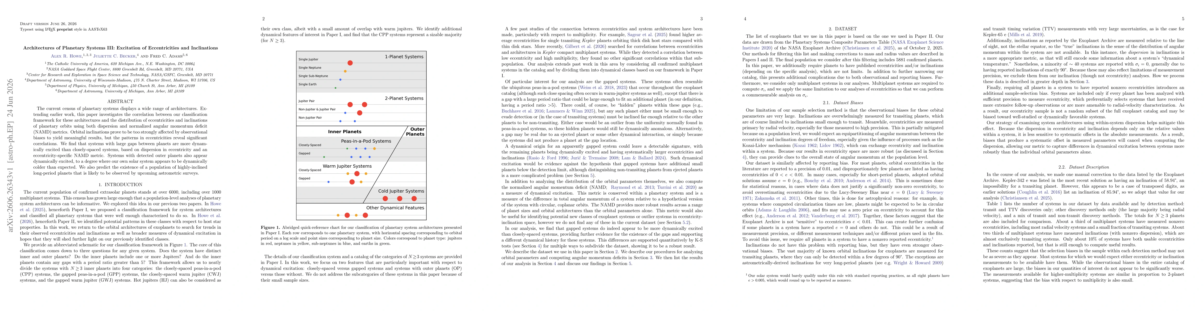 Thumbnail for Architectures of Planetary Systems III: Excitation of Eccentricities and Inclinations