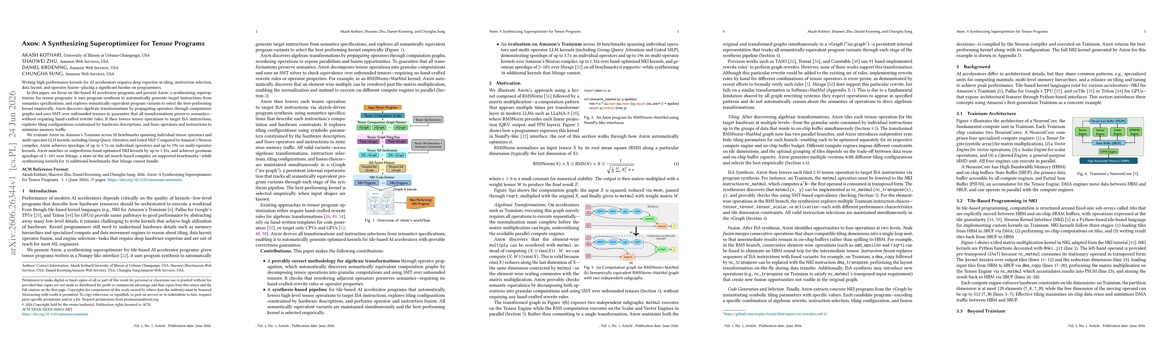 Thumbnail for Axon: A Synthesizing Superoptimizer for Tensor Programs