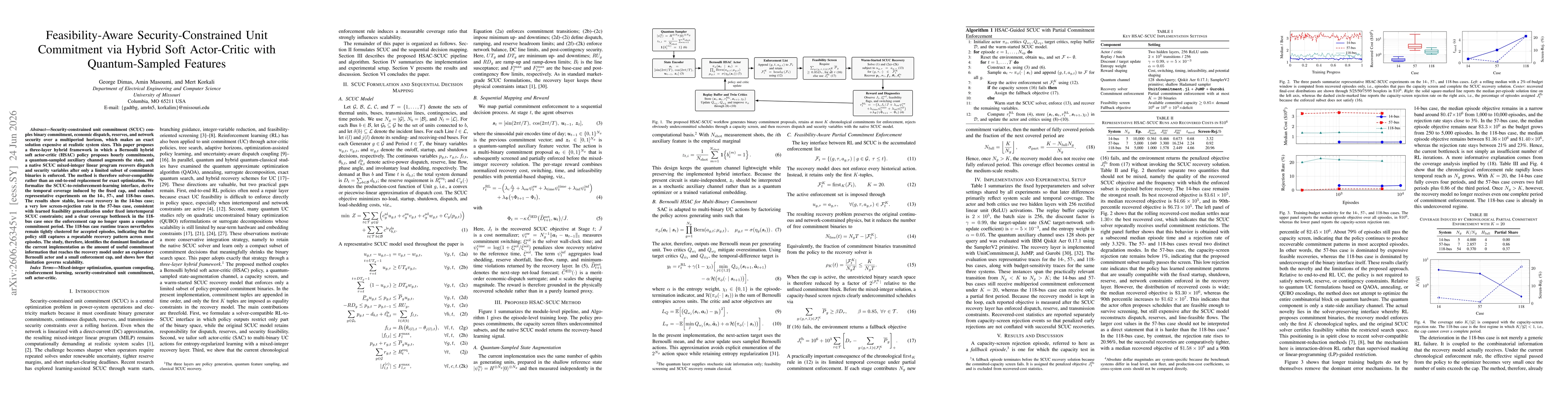 Thumbnail for Feasibility-Aware Security-Constrained Unit Commitment via Hybrid Soft Actor-Critic with Quantum-Sampled Features
