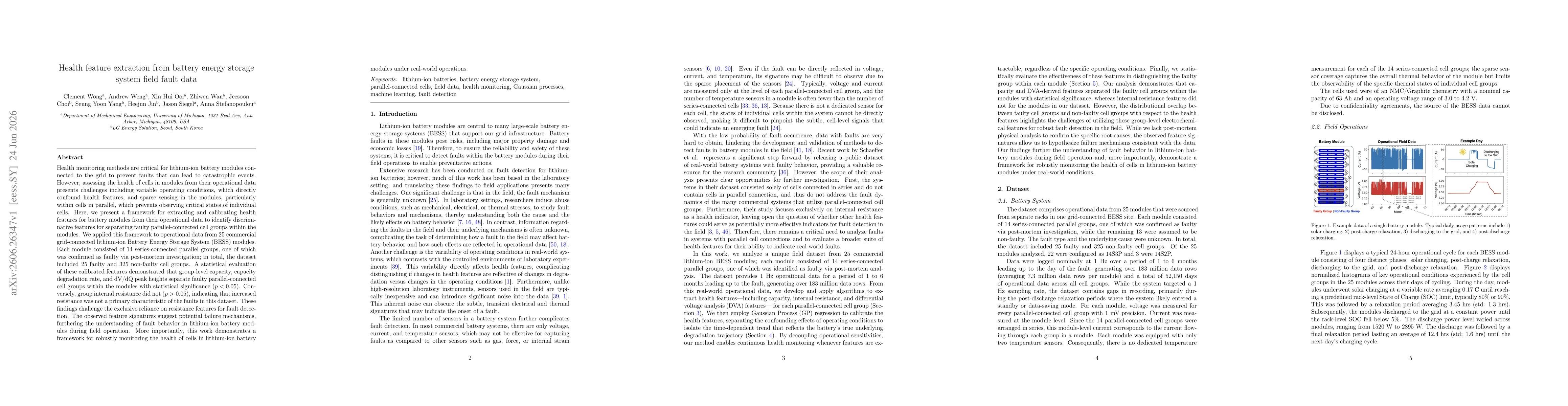Thumbnail for Health feature extraction from battery energy storage system field fault data