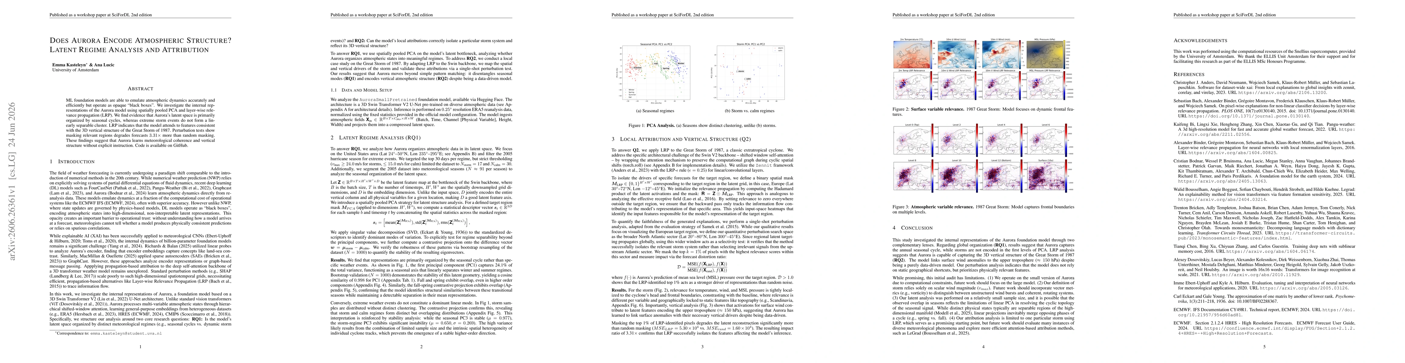 Thumbnail for Does Aurora Encode Atmospheric Structure? Latent Regime Analysis and Attribution