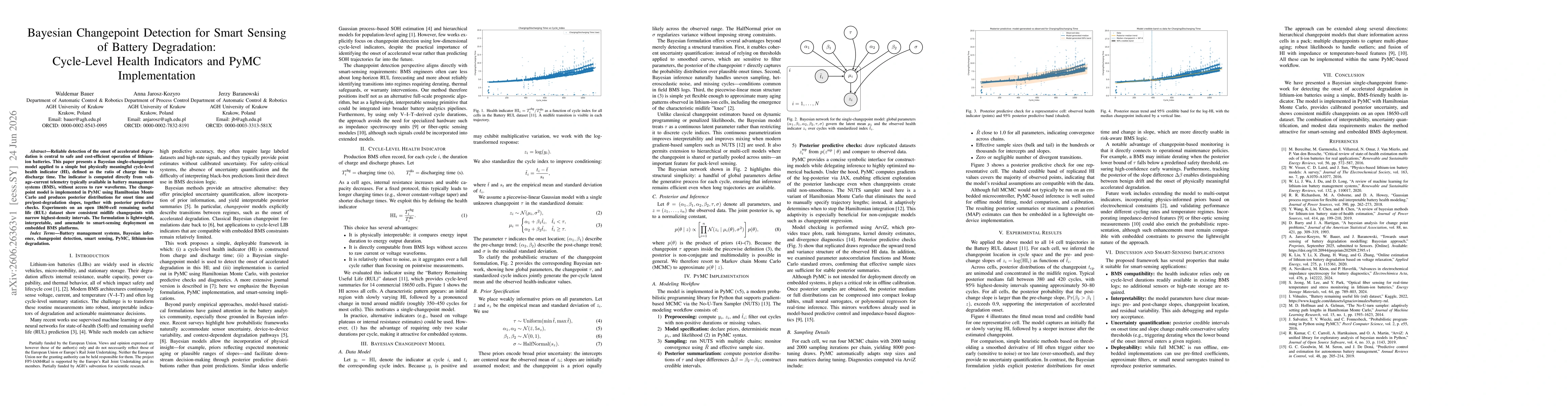 Thumbnail for Bayesian Changepoint Detection for Smart Sensing of Battery Degradation: Cycle-Level Health Indicators and PyMC Implementation