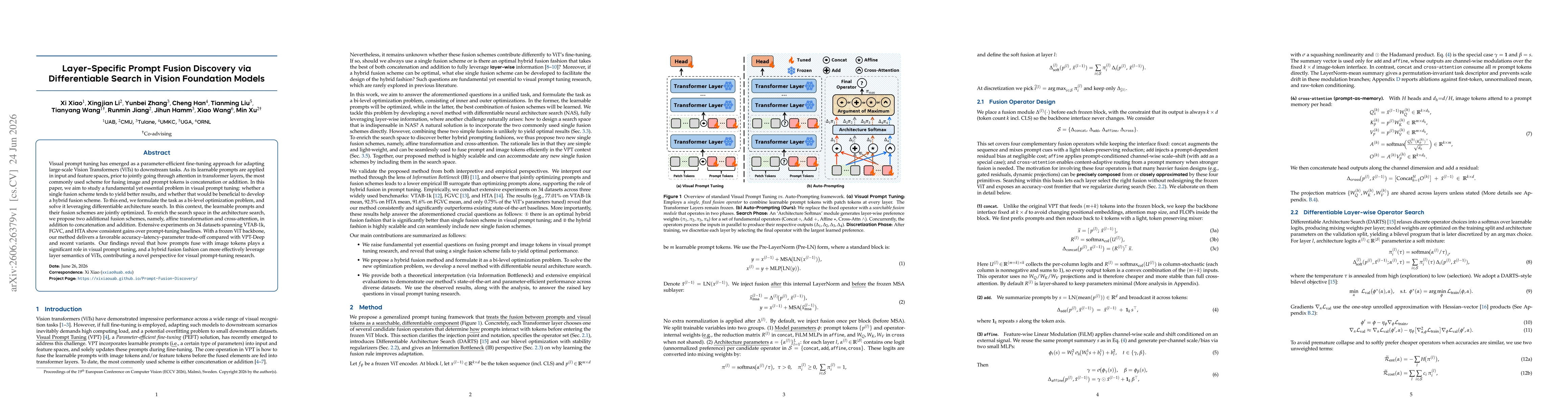 Thumbnail for Layer-Specific Prompt Fusion Discovery via Differentiable Search in Vision Foundation Models