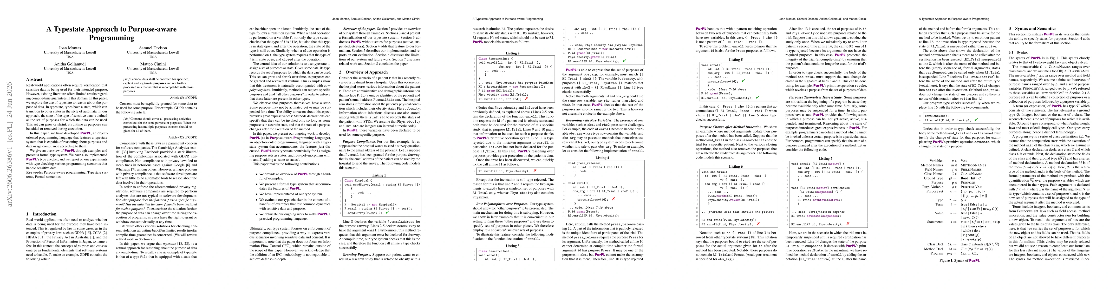 Thumbnail for A Typestate Approach to Purpose-aware Programming
