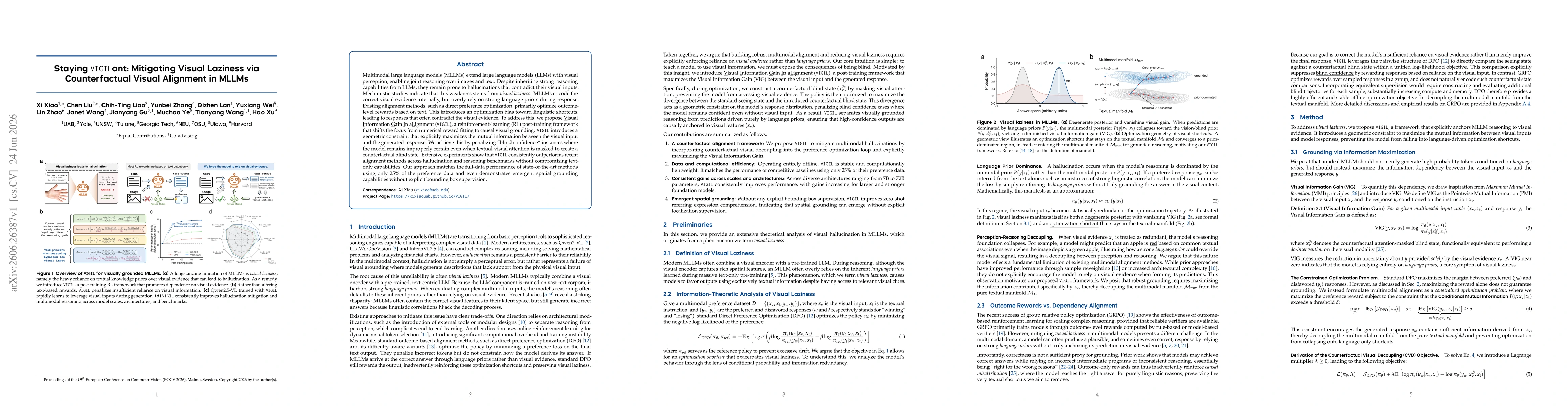 Thumbnail for Staying VIGILant: Mitigating Visual Laziness via Counterfactual Visual Alignment in MLLMs