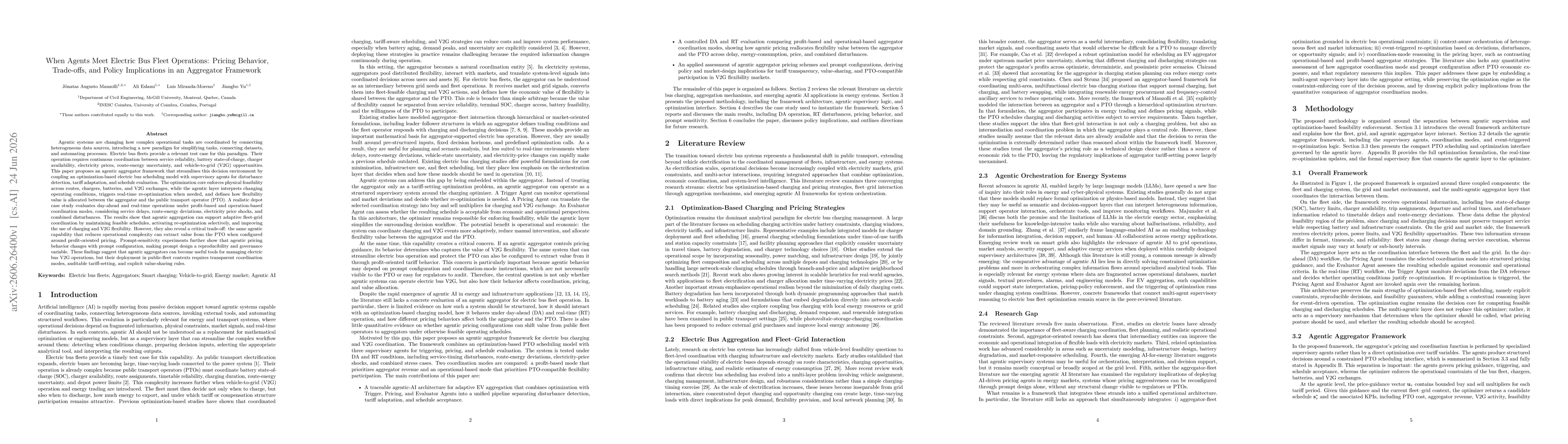 Thumbnail for When Agents Meet Electric Bus Fleet Operations: Pricing Behavior, Trade-offs, and Policy Implications in an Aggregator Framework