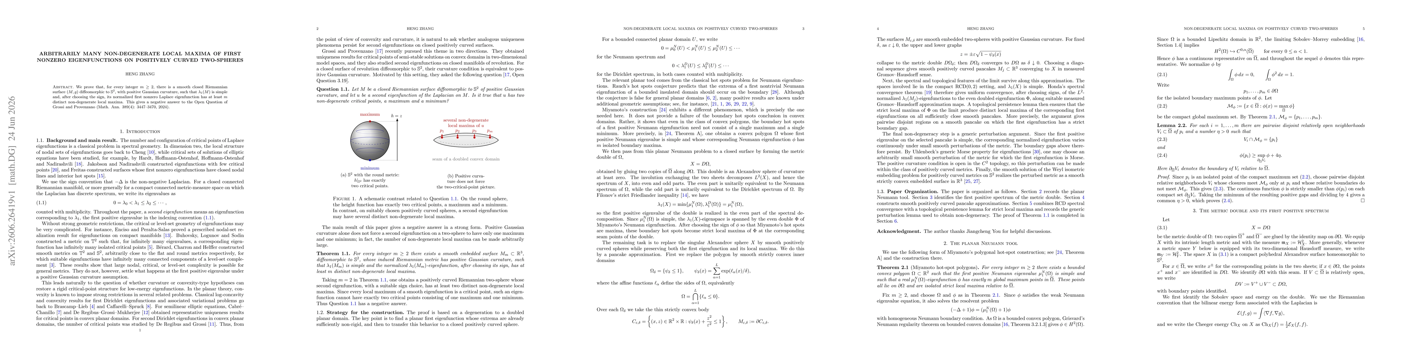 Thumbnail for Arbitrarily Many Non-degenerate Local Maxima of First Nonzero Eigenfunctions on Positively Curved Two-spheres