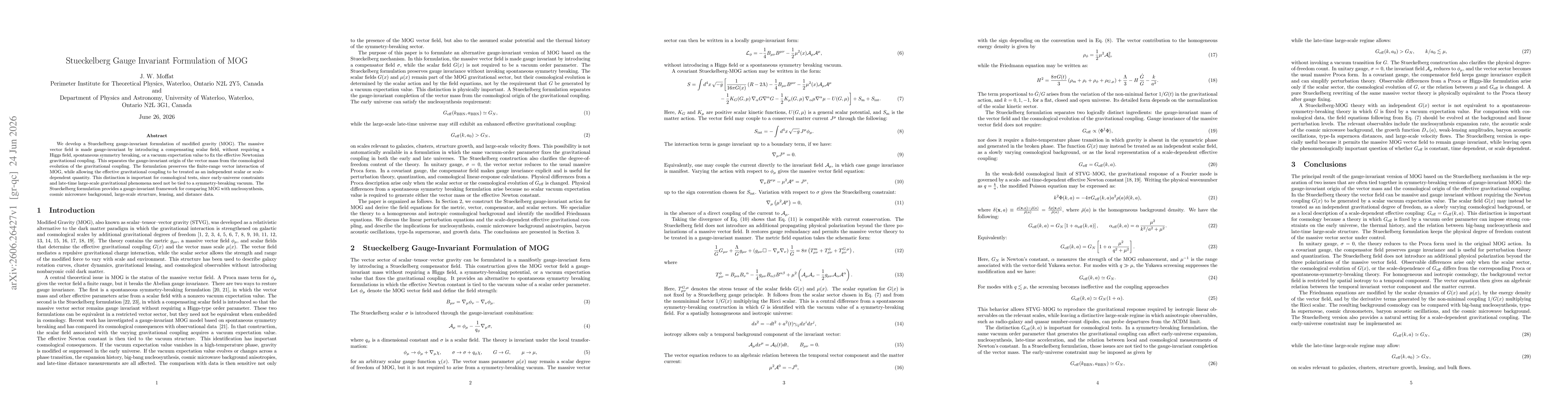 Thumbnail for Stueckelberg Gauge Invariant Formulation of MOG