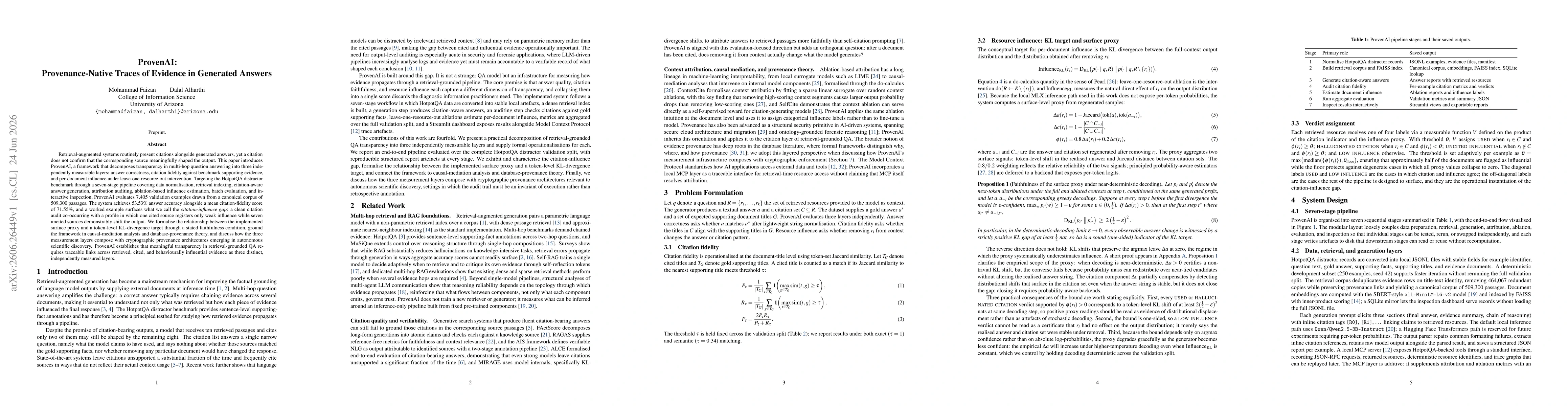 Thumbnail for ProvenAI: Provenance-Native Traces of Evidence in Generated Answers