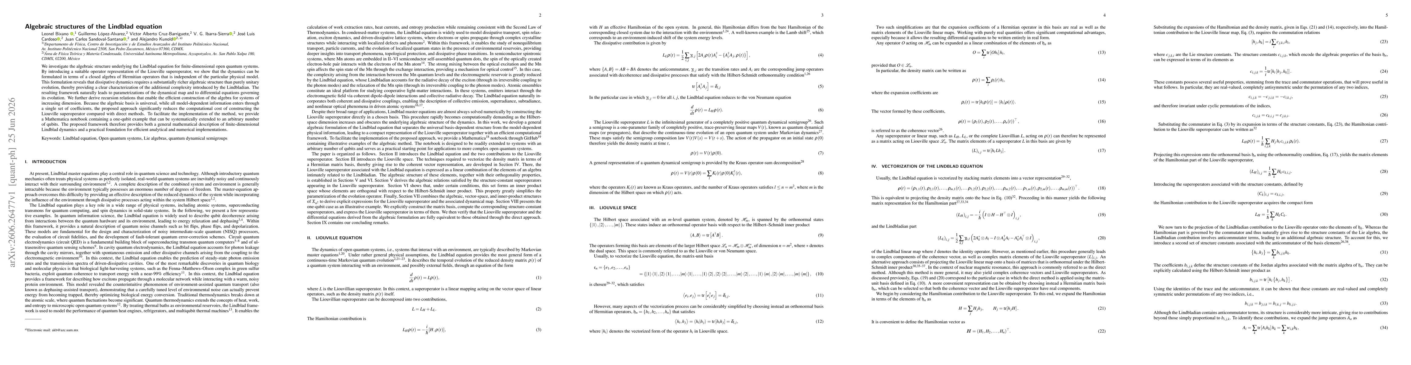 Thumbnail for Algebraic structures of the Lindblad equation