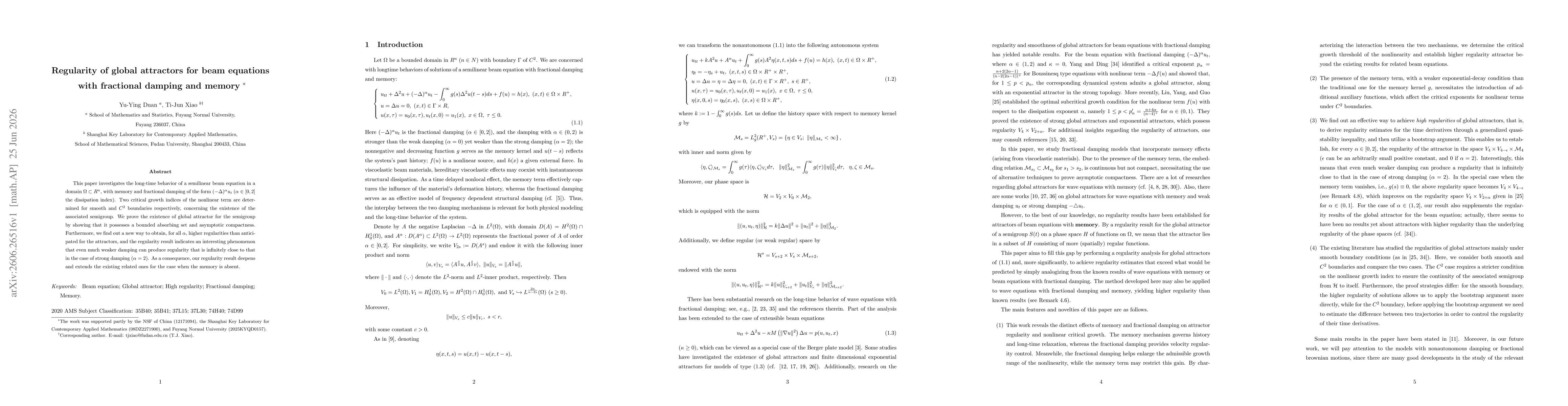 Thumbnail for Regularity of global attractors for beam equations with fractional damping and memory