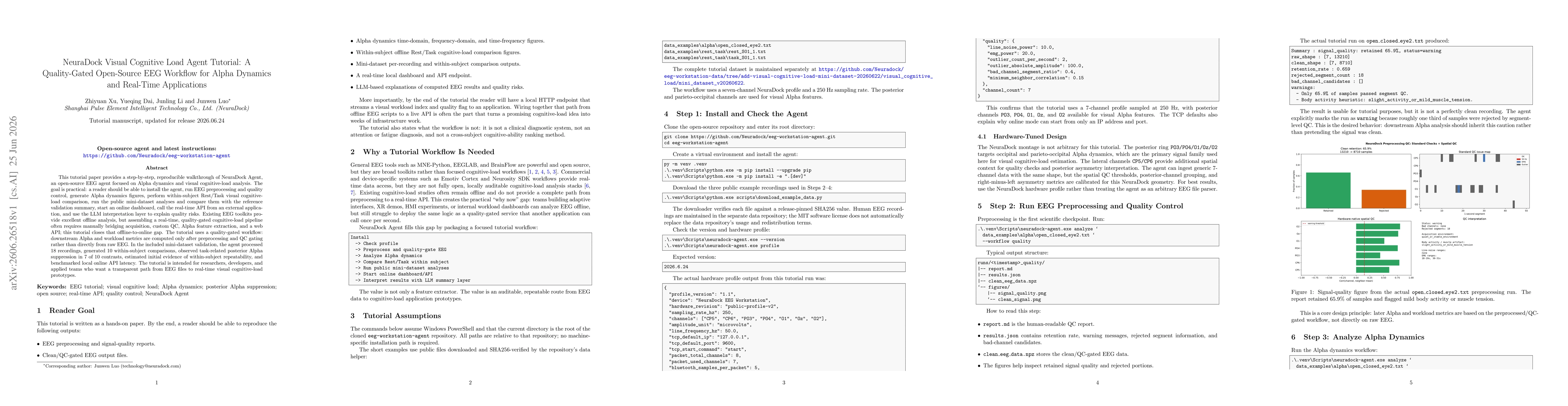 Thumbnail for NeuraDock Visual Cognitive Load Agent Tutorial: A Quality-Gated Open-Source EEG Workflow for Alpha Dynamics and Real-Time Applications