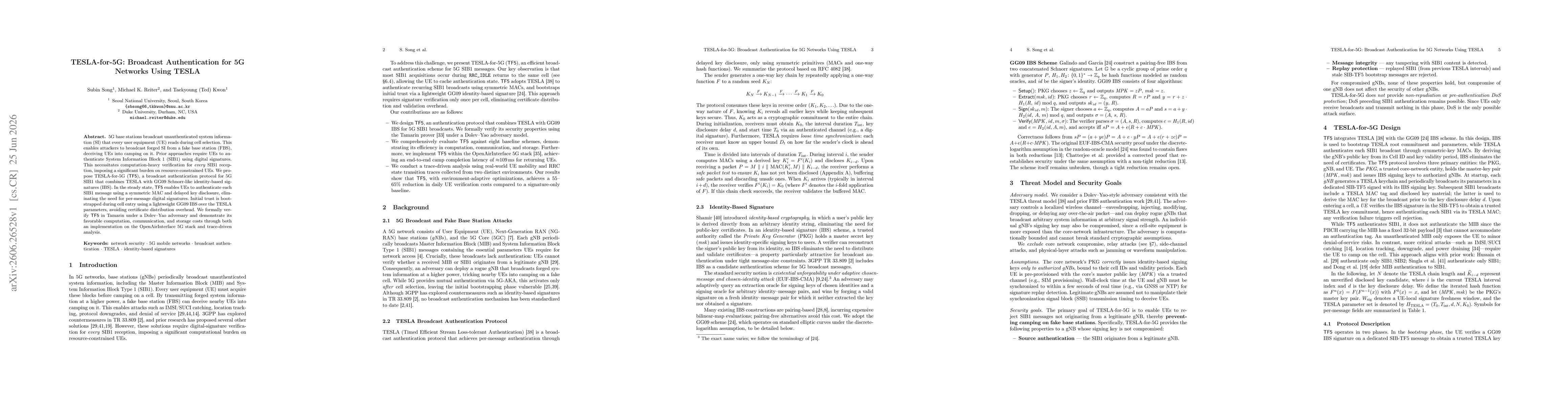 Thumbnail for TESLA-for-5G: Broadcast Authentication for 5G Networks Using TESLA