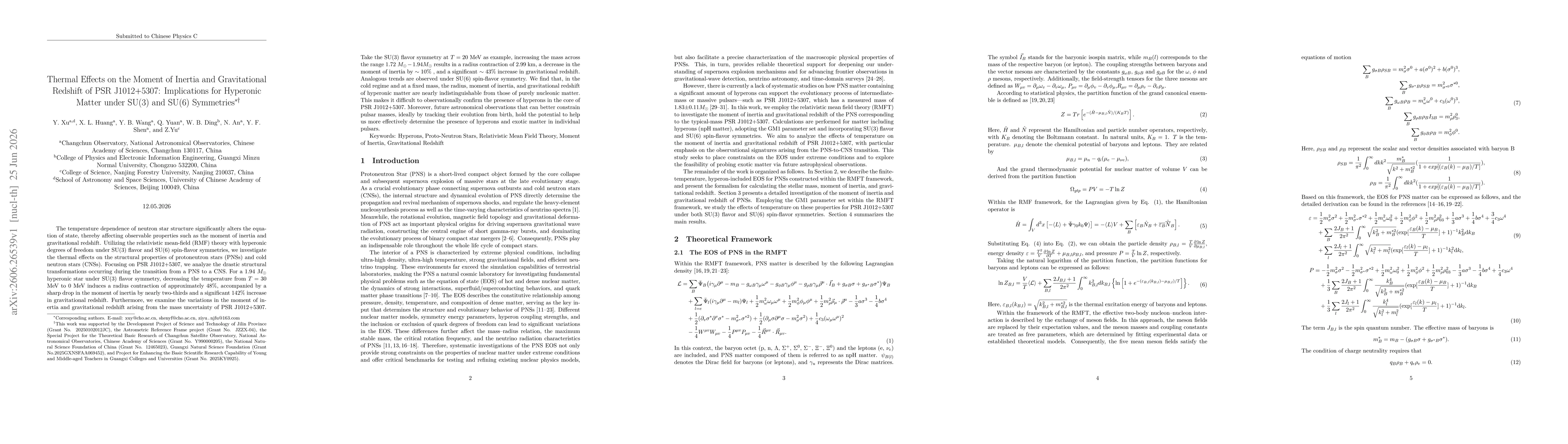 Thumbnail for Thermal Effects on the Moment of Inertia and Gravitational Redshift of PSR J1012+5307: Implications for Hyperonic Matter under SU(3) and SU(6) Symmetries