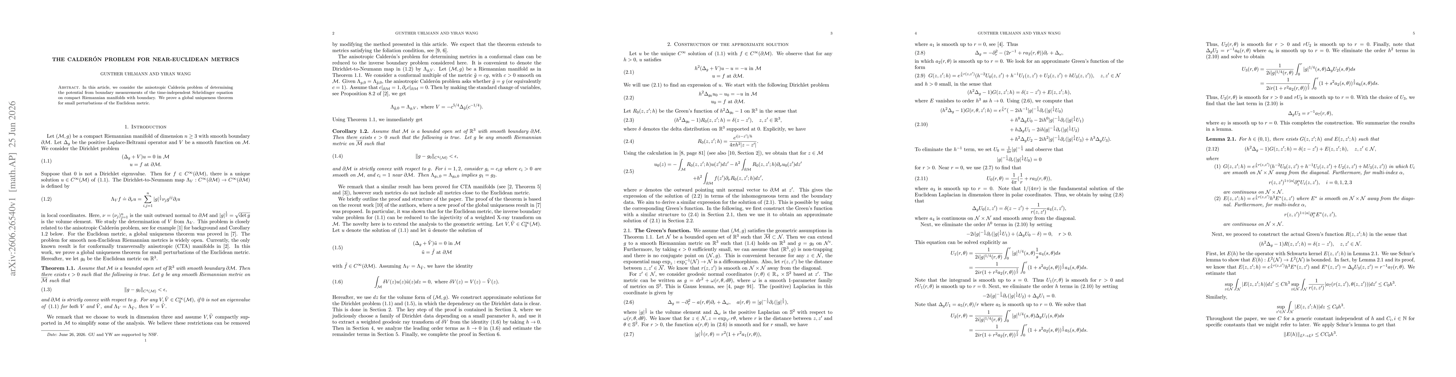 Thumbnail for The Calderón problem for near-Euclidean metrics