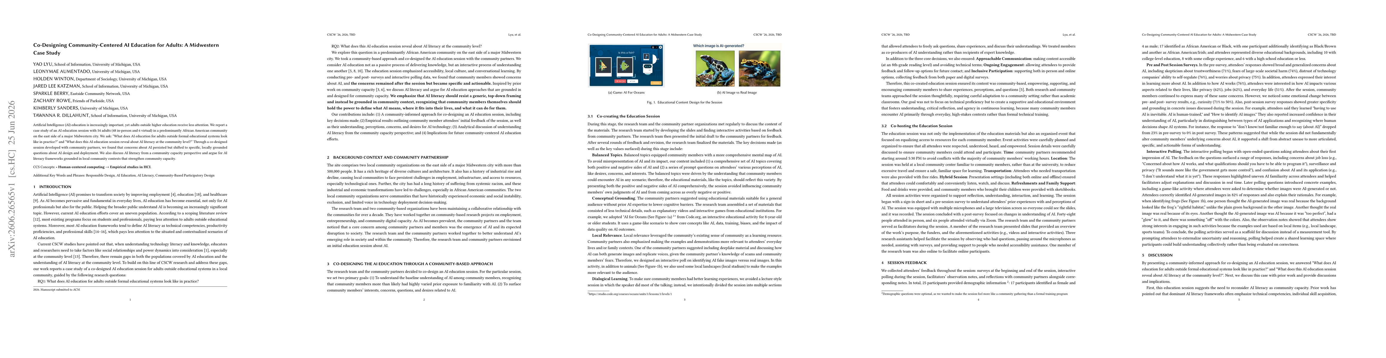 Thumbnail for Co-Designing Community-Centered AI Education for Adults: A Midwestern Case Study