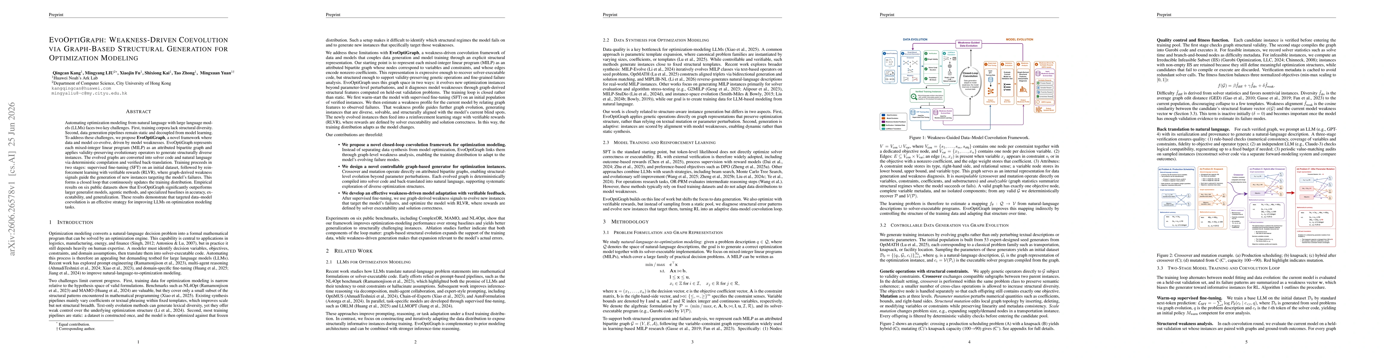 Thumbnail for EvoOptiGraph: Weakness-Driven Coevolution via Graph-Based Structural Generation for Optimization Modeling