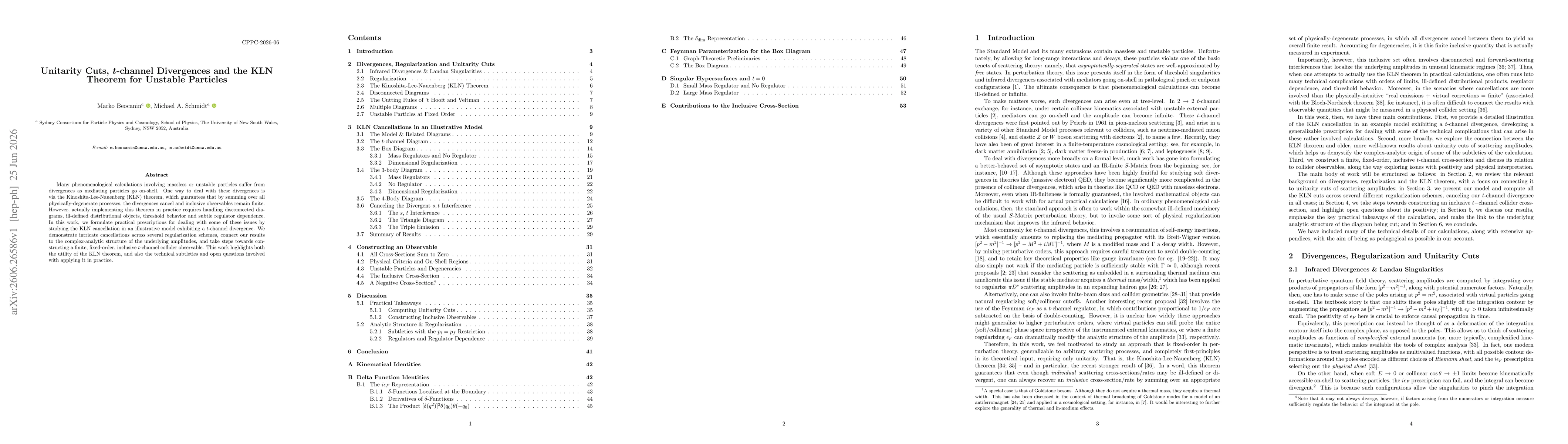 Thumbnail for Unitarity Cuts, t-channel Divergences and the KLN Theorem for Unstable Particles