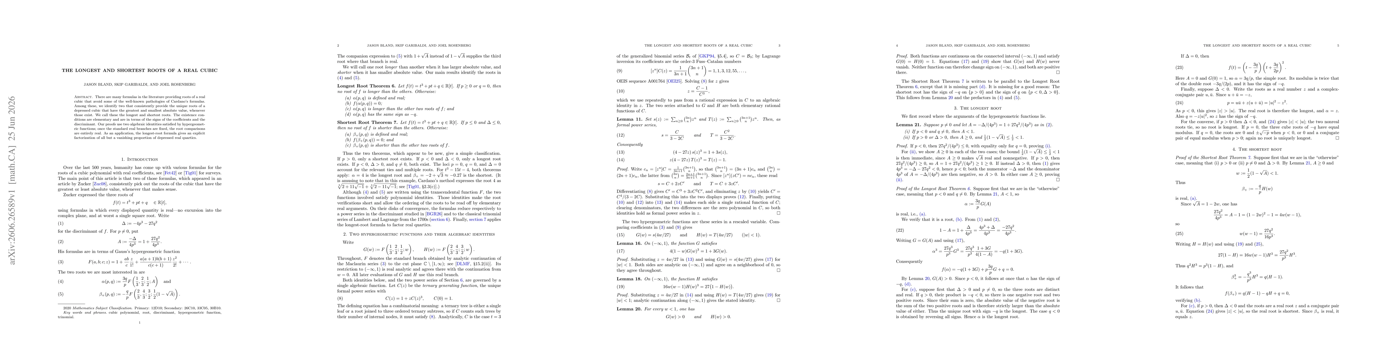 Thumbnail for The longest and shortest roots of a real cubic
