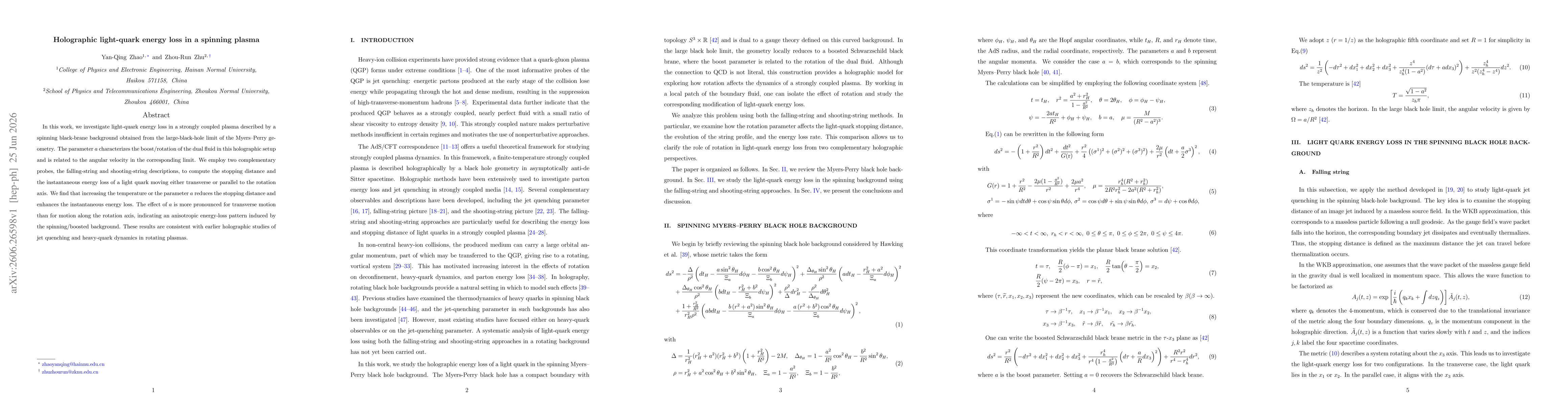 Thumbnail for Holographic light-quark energy loss in a spinning plasma