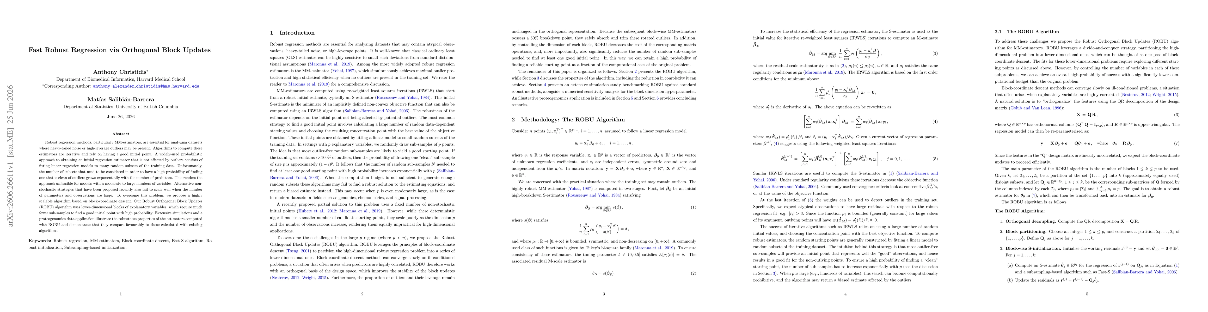 Thumbnail for Fast Robust Regression via Orthogonal Block Updates