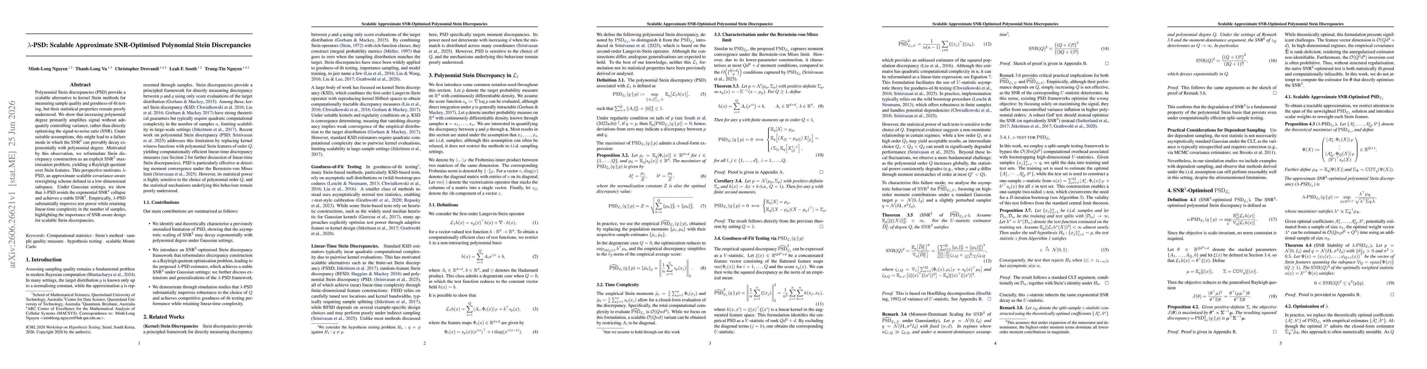 Thumbnail for $λ$-PSD: Scalable Approximate SNR-Optimised Polynomial Stein Discrepancies