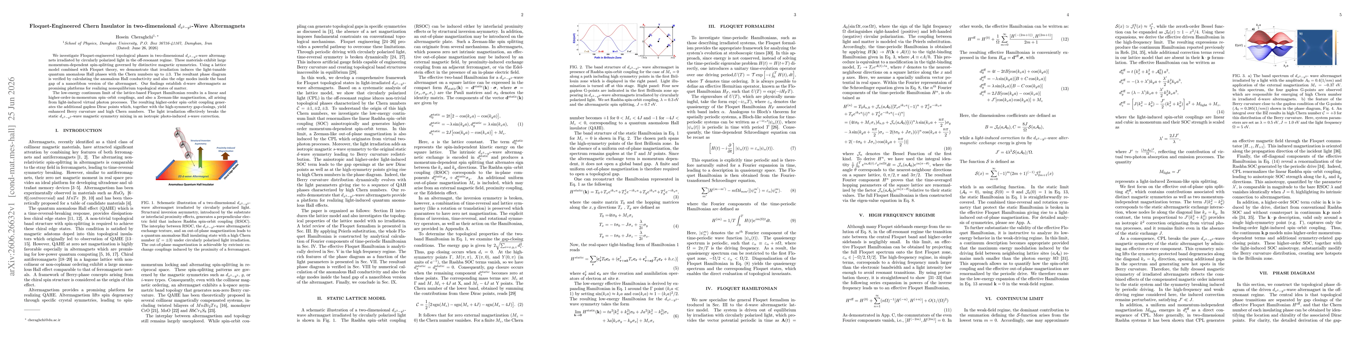 Thumbnail for Floquet-Engineered Chern Insulator in two-dimensional $d_{x^2-y^2}$-Wave Altermagnets
